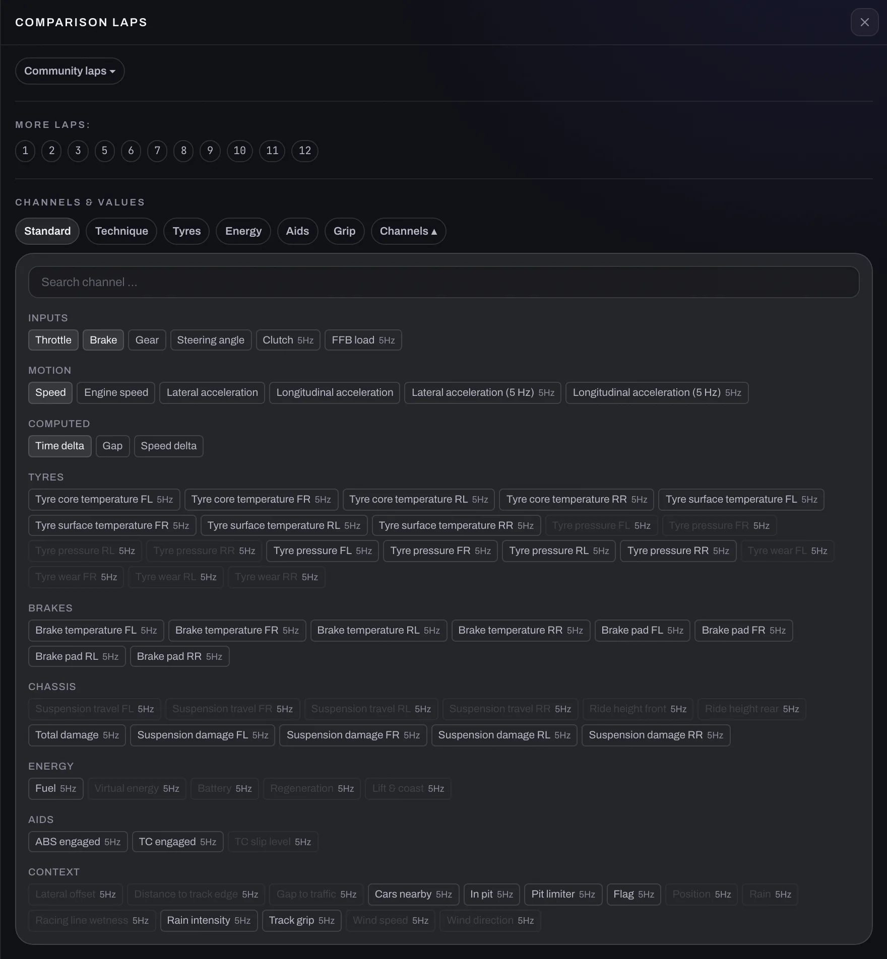 The channel picker with presets and the search across all channel groups.